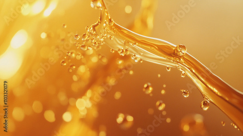 Yellow liquid with a wave pattern on a white background. The liquid appears to be oil or some other type of liquid with a wave pattern