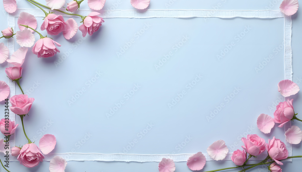 Elegant rose petals and flowers frame for Valentine's Day copy space Elegant rose petals and flowers frame for Valentine's Day copy space