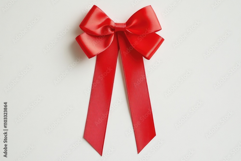 A Single Red Satin Bow on White Background A Single Red Satin Bow on White Background