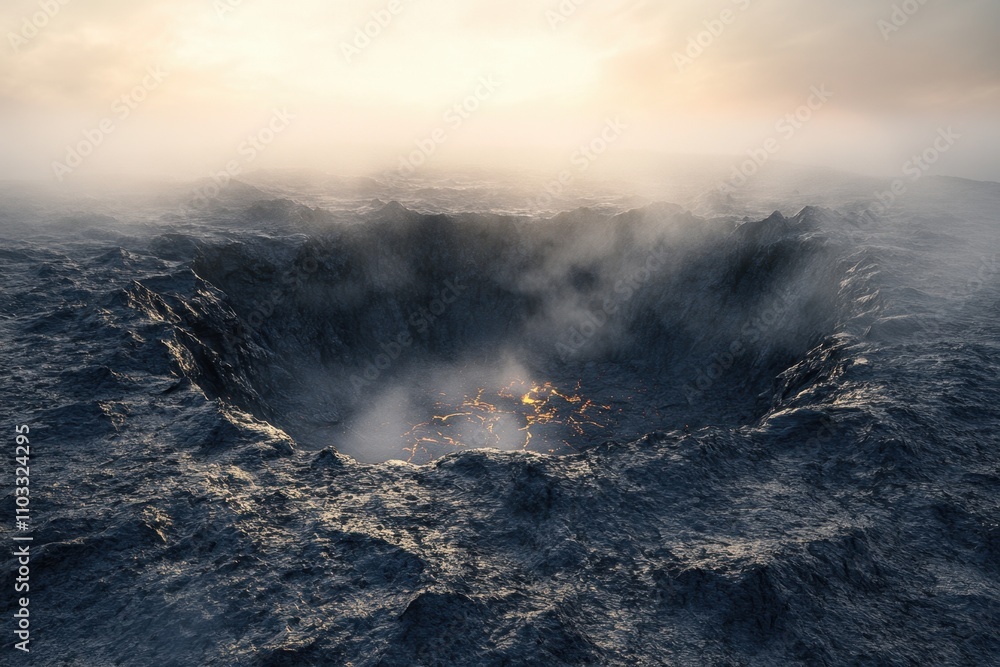 Fototapeta premium A large hole in the ground with smoke coming out of it