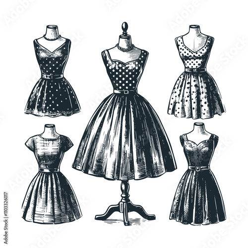 The women dress at 19th century style. Black white vector logo illustration. 