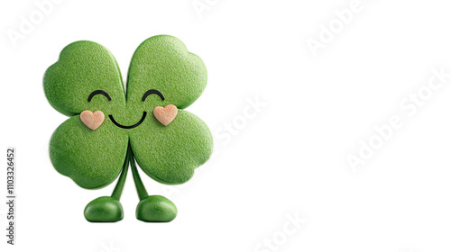 Playful cartoon shamrock character smiling digital art vibrant cheerful fun concept