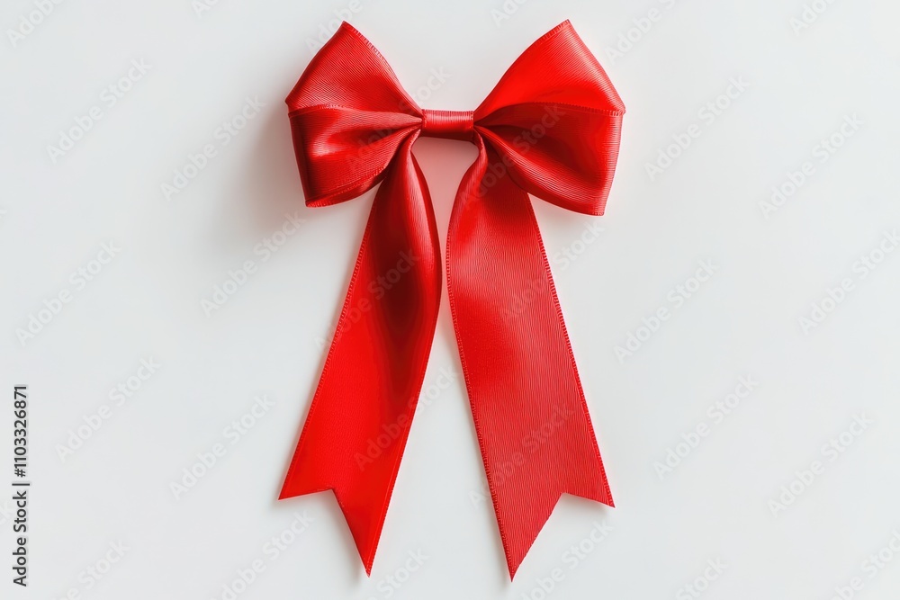 A Single Red Satin Ribbon Bow on White A Single Red Satin Ribbon Bow on White