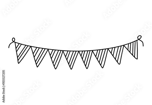 Cute festive bunting for a party isolated on white background. Vector hand-drawn illustration in doodle style. Perfect for holiday designs, cards, decorations, logo.