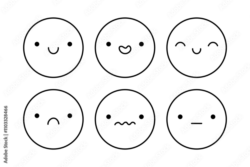 A cute emoji set with different facial expressions. Doodle characters with happy, joyful, sad, disappointed, surprised mood. Vector hand-drawn illustration. Perfect for social media, stickers. A cute emoji set with different facial expressions. Doodle characters with happy, joyful, sad, disappointed, surprised mood. Vector hand-drawn illustration. Perfect for social media, stickers.