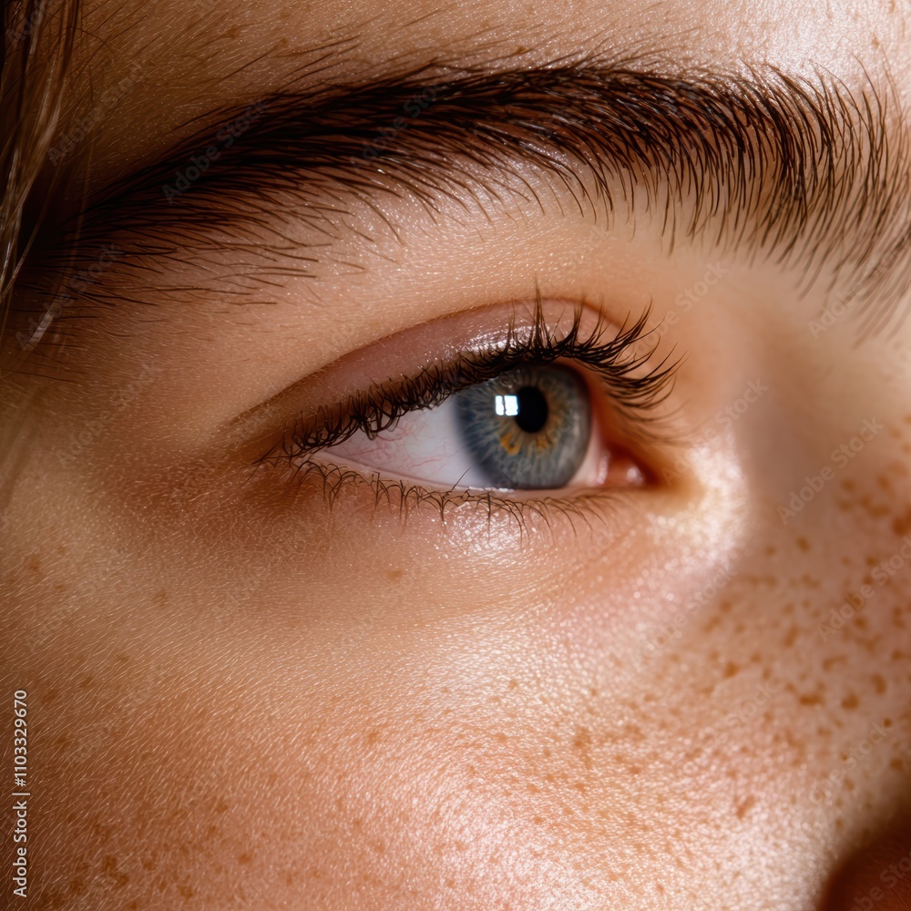 Obraz premium Close-up of a person's eye showcasing intricate details, perfect for beauty or skincare promotions, lifestyle articles, and artistic projects, A striking image highlighting natural beauty,