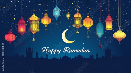 Elegant Ramadan Celebration - Lanterns, Crescent Moons, and Islamic Motifs for Festive Designs photo