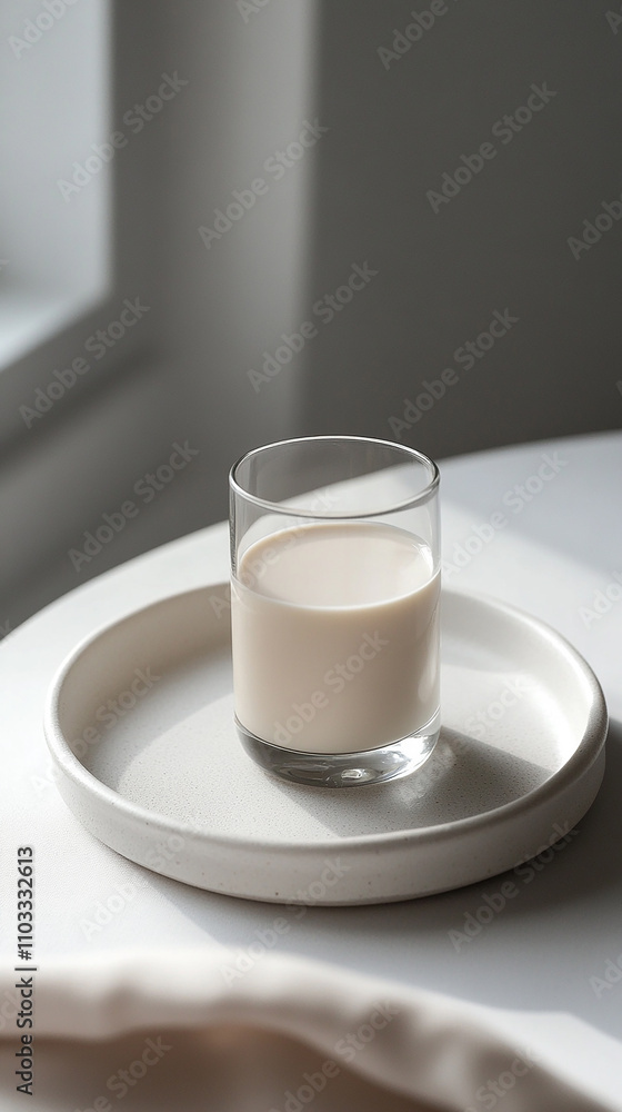 Glass of Plant-Based Milk on a Simple Plate Glass of Plant-Based Milk on a Simple Plate