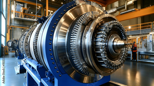 Industrial Machinery, Close-up of a Large, Complex, High-Precision Rotating Machine in a Factory Setting