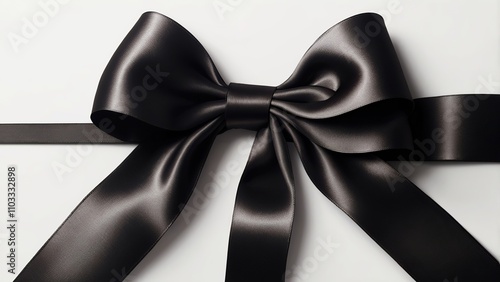 Black satin Christmas ribbon bow on white background