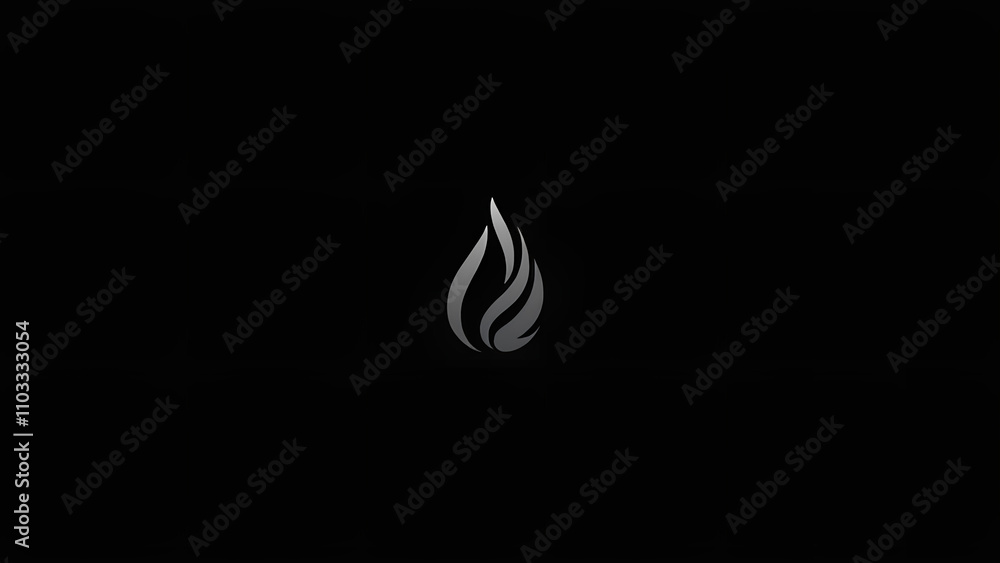 An elegant minimalist logo featuring a flame symbol with a dark gray fire design on a solid black background An elegant minimalist logo featuring a flame symbol with a dark gray fire design on a solid black background