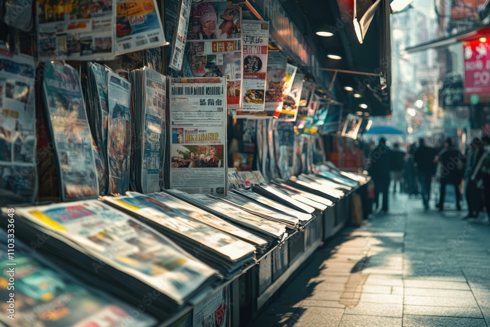 A street scene with a lot of newspapers on display A street scene with a lot of newspapers on display