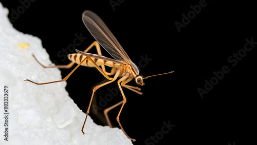 A detailed shot of a jumping bristletail on a whit 73 1 insect, macro, isolated, bug, animal, mosquito, nature, white, fly, close-up, pest, closeup, malaria, wildlife, cricket, brown, antenna, gnat, c photo