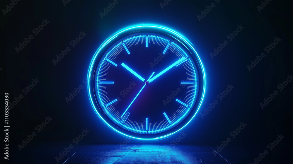 A futuristic digital clock light effect. A glowing silhouette of a clock representing time, Ai A futuristic digital clock light effect. A glowing silhouette of a clock representing time, Ai