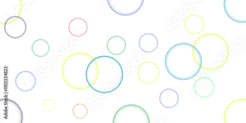 Blue, green, red, and pink realistic  bubble background. 3d abstract foam sphere banner bg. Cleaning or laundry illustration with floating shampoo orb panorama design