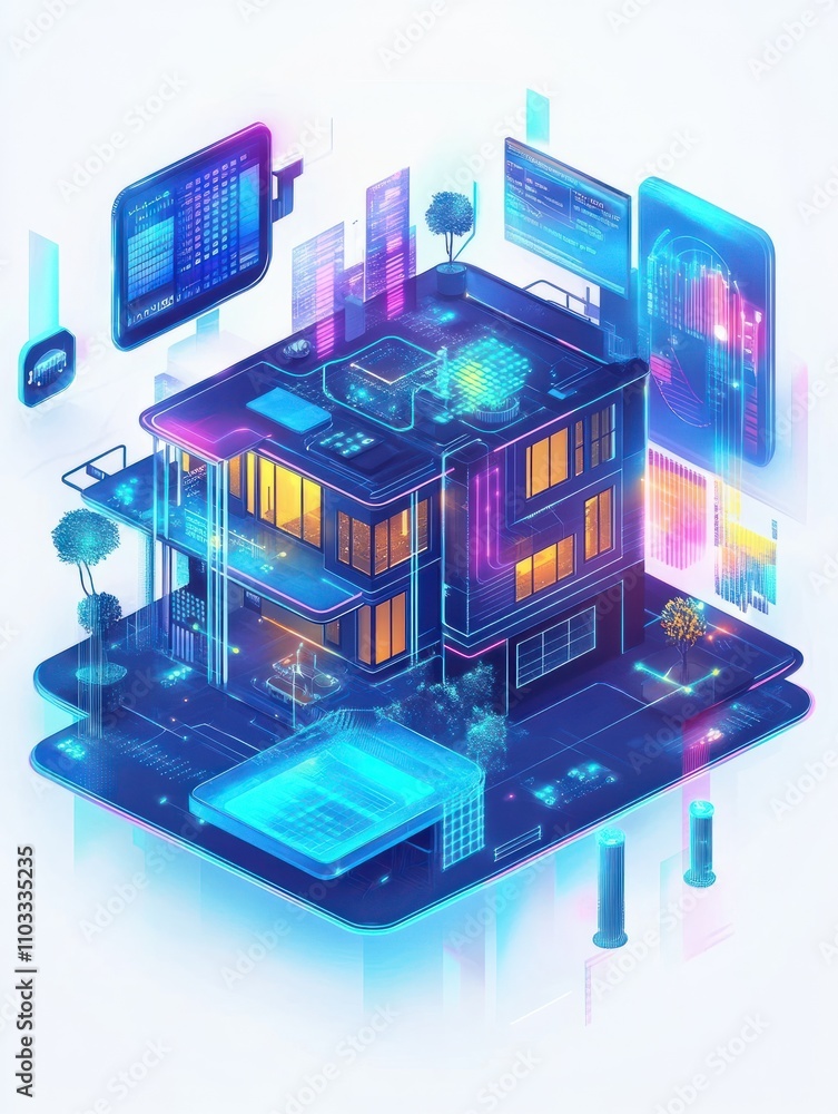 City and home with cognitive intelligence, Internet of Things, innovative technology. Smart home 2.0, connected living, home robot technology metaphors. Vector isolated concept metaphor illustrations City and home with cognitive intelligence, Internet of Things, innovative technology. Smart home 2.0, connected living, home robot technology metaphors. Vector isolated concept metaphor illustrations