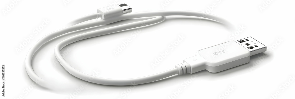 White USB Cable, A Minimalist Product Shot on White Background, showcasing its sleek design and clean aesthetic. White USB Cable, A Minimalist Product Shot on White Background, showcasing its sleek design and clean aesthetic.