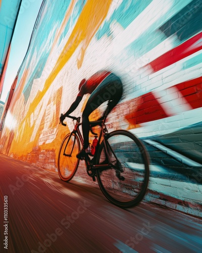 Wallpaper Mural Blurred cyclist speeds past vibrant graffiti wall. Torontodigital.ca