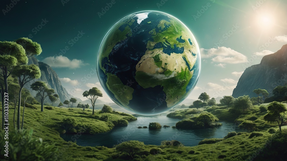 Fototapeta premium Green planet , Save Earth green concept.