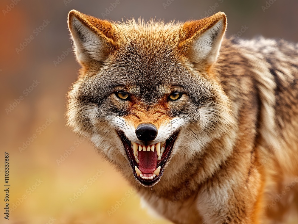 Fototapeta premium Close Up of an Angry Coyote with Soft Natural Blur Background