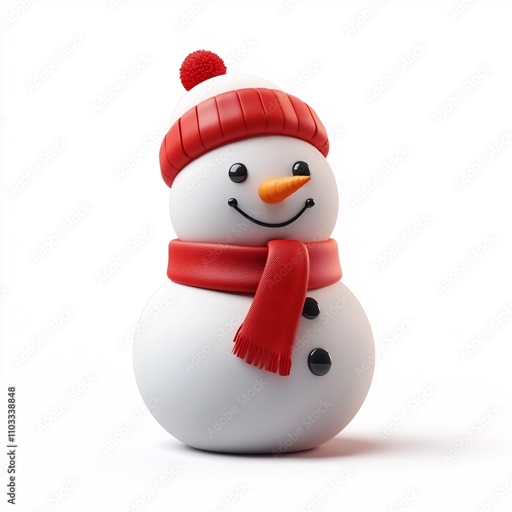 Cute Snowman Cartoon Character in Minimalist 3D Design on Isolated White Background Cute Snowman Cartoon Character in Minimalist 3D Design on Isolated White Background