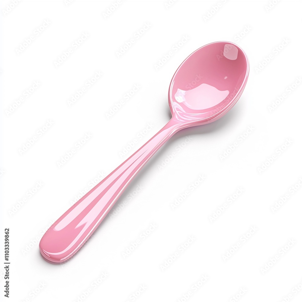 Soft Pastel Pink 3D Cartoon-Style Teaspoon on Minimalist White Background Soft Pastel Pink 3D Cartoon-Style Teaspoon on Minimalist White Background