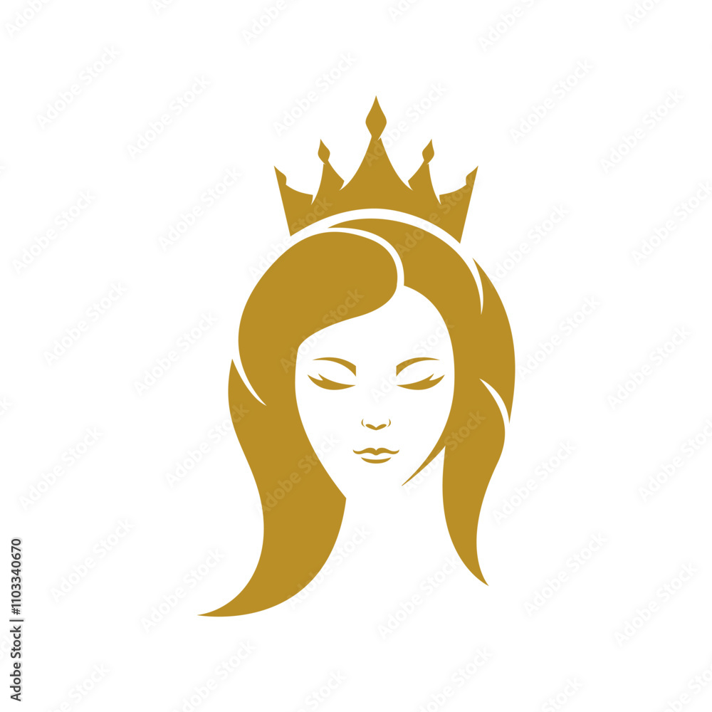 crowned women Logo icon design. Queen Logo illustration design, Beauty Princess Logo icon Illustration