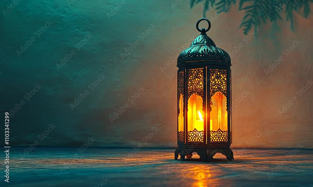 Ornate lantern casting warm light in a serene setting. Ornate lantern casting warm light in a serene setting.