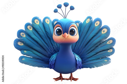 3d render of peacock isolated on transparent background. png. clipart. peacock with vibrant blue and green feathers, perfect for decorative projects, educational materials, and animal-themed designs