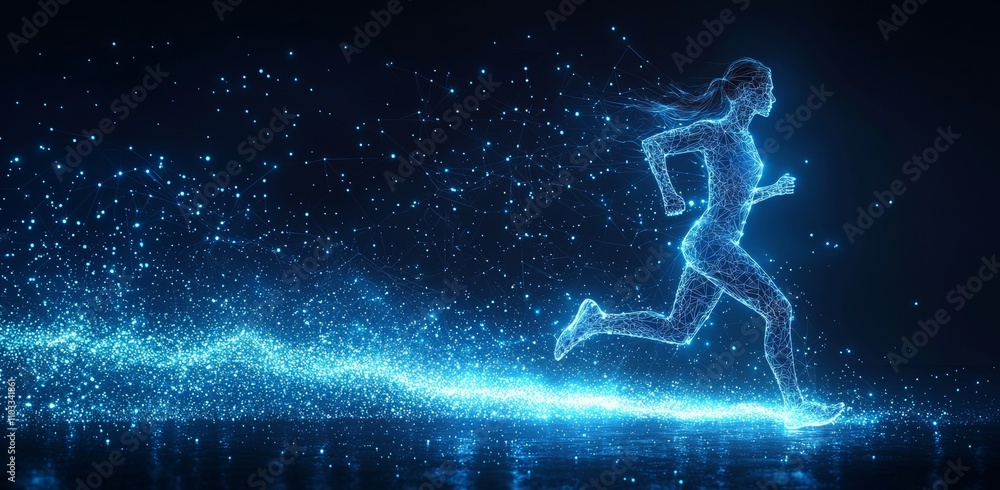 A marathon runner rendered in polygonal art, showcasing exercise and marathon running. A marathon runner rendered in polygonal art, showcasing exercise and marathon running.