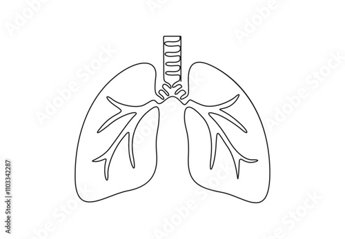 Lung continuous one line drawing. Human organ. Vector illustration