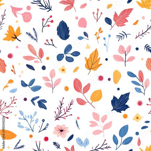 Floral flowers and beautiful colorful leaves wallpaper seamless pattern for interior decoration or background.