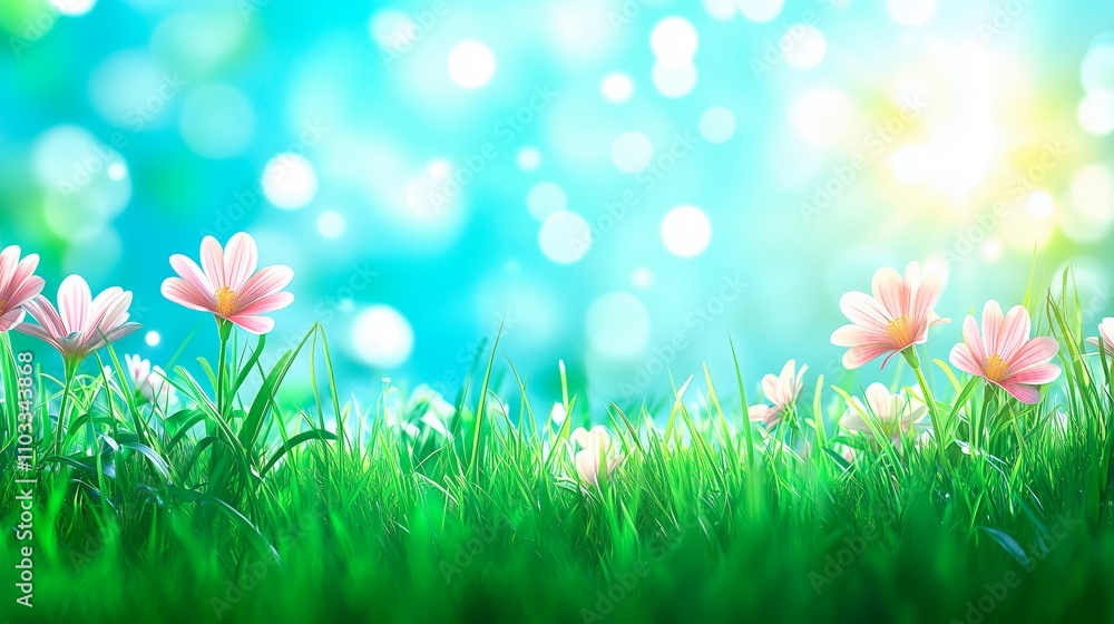 Fresh spring flowers blooming under a bright sunny sky, springtime banner for advertising Fresh spring flowers blooming under a bright sunny sky, springtime banner for advertising
