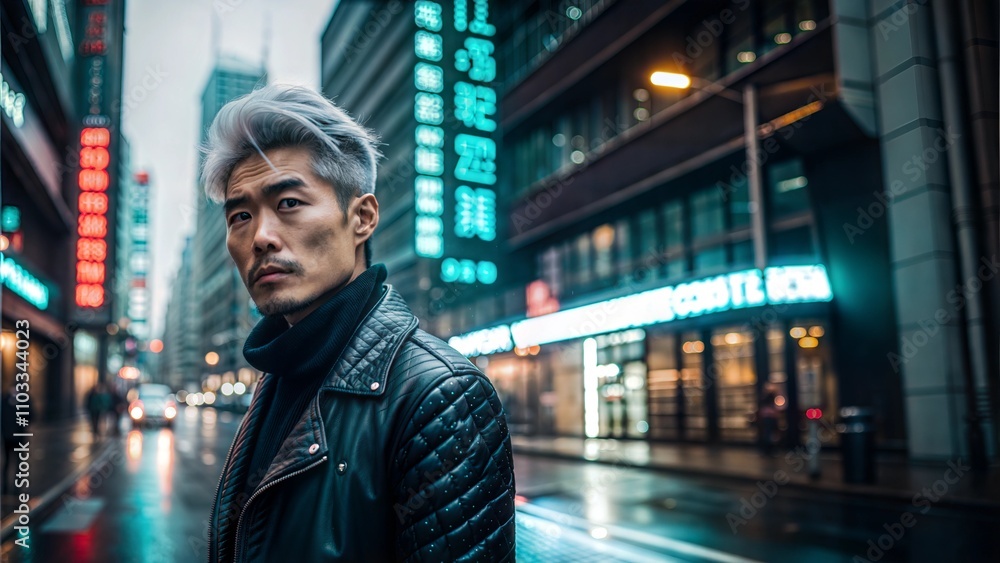 Hong Kong Male Model Portrait City Light Night time Hong Kong Male Model Portrait City Light Night time