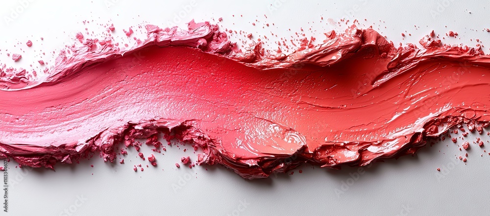 Fototapeta premium In shades of red, pink, and orange, an abstract color wave swirls dynamically, created with a 3D ribbon brushstroke. The liquid acrylic or ink texture showcases a gradient design, capturing bright,