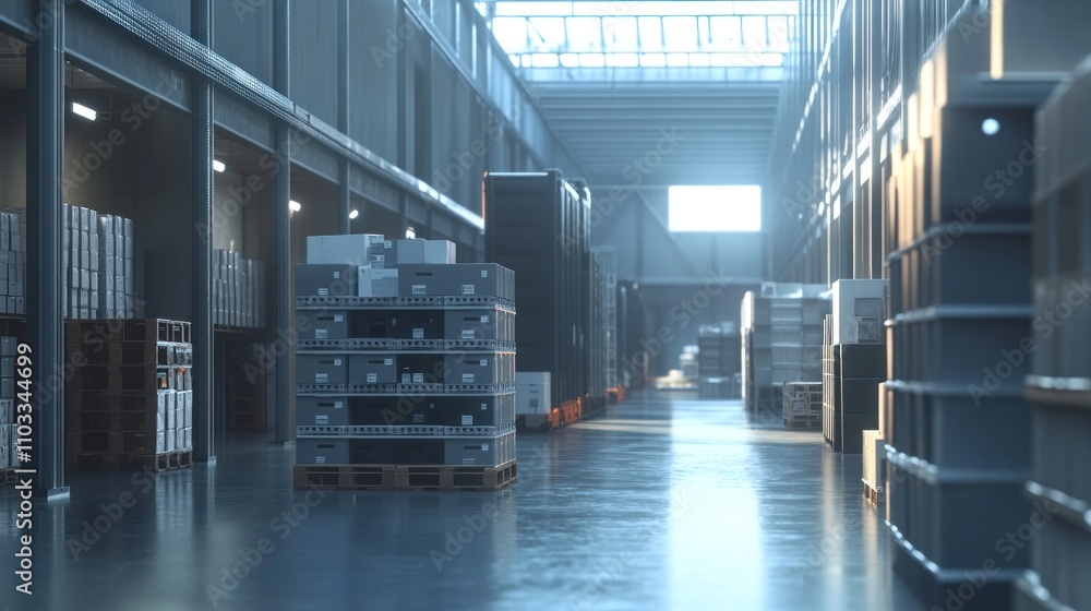 Interior of a modern warehouse with storage pallets. Interior of a modern warehouse with storage pallets.