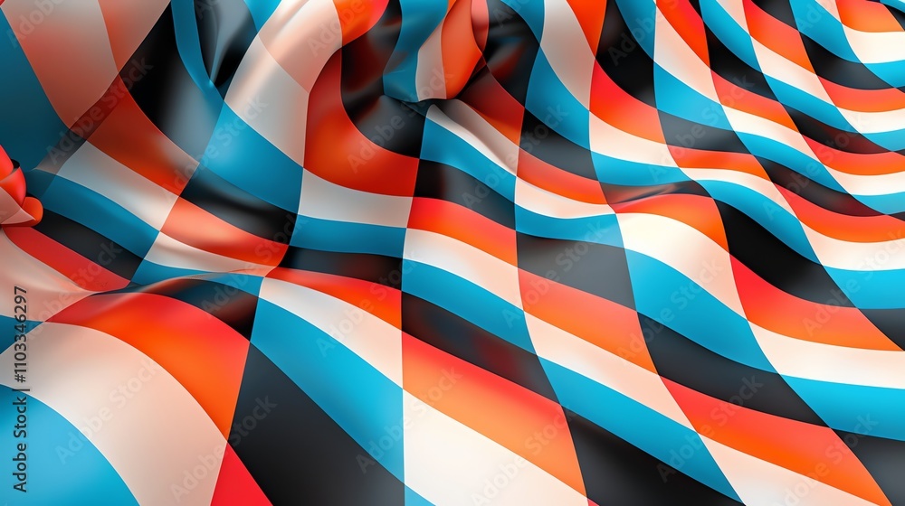 Fototapeta premium A checkered pattern in red, blue, white, and black, with a wavy, abstract effect.