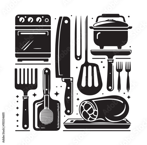 Kitchen tools silhouette vector collection