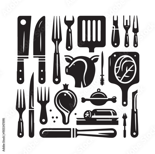 Kitchen tools silhouette vector collection