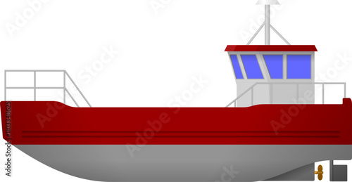Workboat. Side profile of an open deck workboat. Isolated vector illustration.