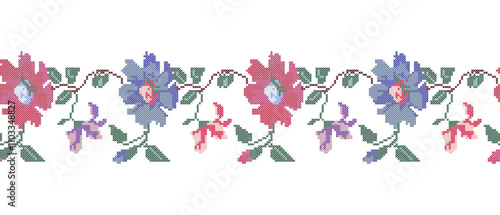Cross Stitch Flowers Embroidery Seamless Pattern