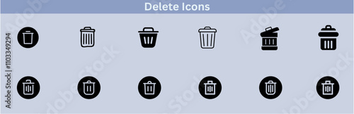 Delete icon set. delete button trash remove cancel undo throw remove editable stroke line icon collection.