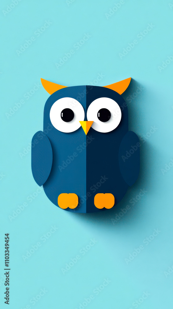 Naklejka premium A cute, minimalist owl design featuring bold colors, set against a light blue background, perfect for children's themes or educational materials.