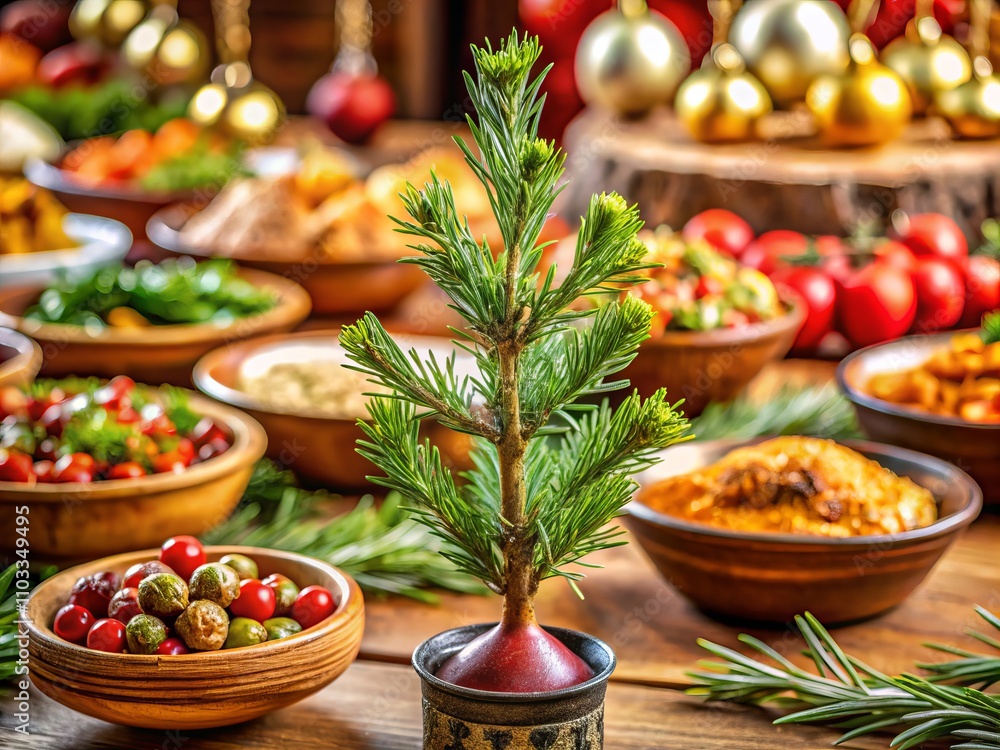 A Beautiful Arrangement of a Small Branch of Turkish Pine Tree with Artistic Food Presentation, Capturing the Essence of Nature's Beauty in Culinary Art Photography A Beautiful Arrangement of a Small Branch of Turkish Pine Tree with Artistic Food Presentation, Capturing the Essence of Nature's Beauty in Culinary Art Photography