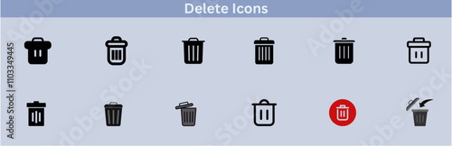Delete icon set. delete button trash remove cancel undo throw remove editable stroke line icon collection.