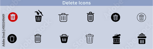 Delete icon set. delete button trash remove cancel undo throw remove editable stroke line icon collection.