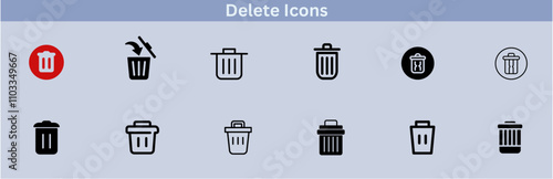 Delete icon set. delete button trash remove cancel undo throw remove editable stroke line icon collection.