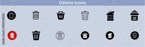 Delete icon set. delete button trash remove cancel undo throw remove editable stroke line icon collection.