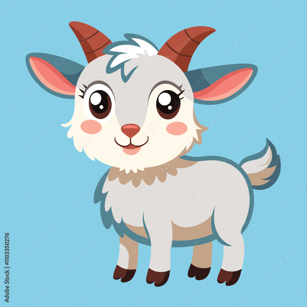 So cute, cheerful little goat smiles brightly on a light blue background.vector illustrator. So cute, cheerful little goat smiles brightly on a light blue background.vector illustrator.