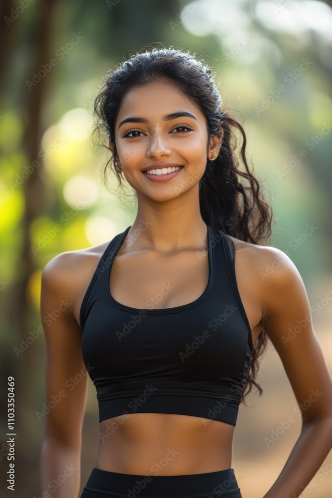 Indian fitness woman smile in sportswear, female athlete workout Indian fitness woman smile in sportswear, female athlete workout